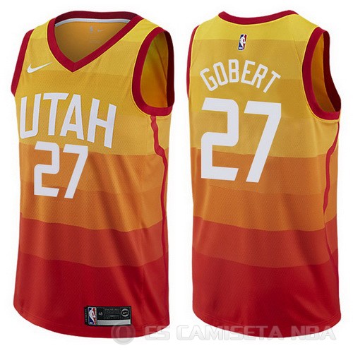 Camiseta Rudy Gobert #27 Utah Jazz Ciudad 2017-18 Amarillo - Haga un click en la imagen para cerrar